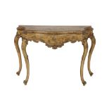 LACQUERED, PAINTED AND PARCEL-GILTWOOD CONSOLE TABLE