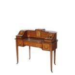 FINE LATE VICTORIAN OR EDWARDIAN PAINTED SATINWOOD AND CROSSBANDED CARLTON HOUSE DESK