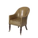 WILLIAM IV LEATHER UPHOLSTERED LIBRARY TUB ARMCHAIR