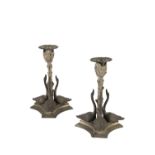 PAIR OF WILLIAM IV SILVERED BRONZE SWAN CANDLESTICKS