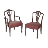SET OF SIX MAHOGANY AND UPHOLSTERED DINING CHAIRS IN GEORGE III STYLE