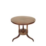 WALNUT AND BRASS INLAID CIRCULAR CENTRE TABLE IN EARLY 19TH CENTURY STYLE