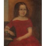 ENGLISH SCHOOL, 19TH CENTURY A primitive style portrait of a young girl seated in an interior