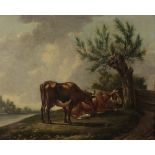 MANNER OF THOMAS SIDNEY COOPER (1803-1902) Study of two cows beside a tree in a landscape