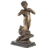 VINCENZO CINQUE, (ITALIAN 1852 - 1929), a patinated and parcel gilt bronze model of a fisher boy