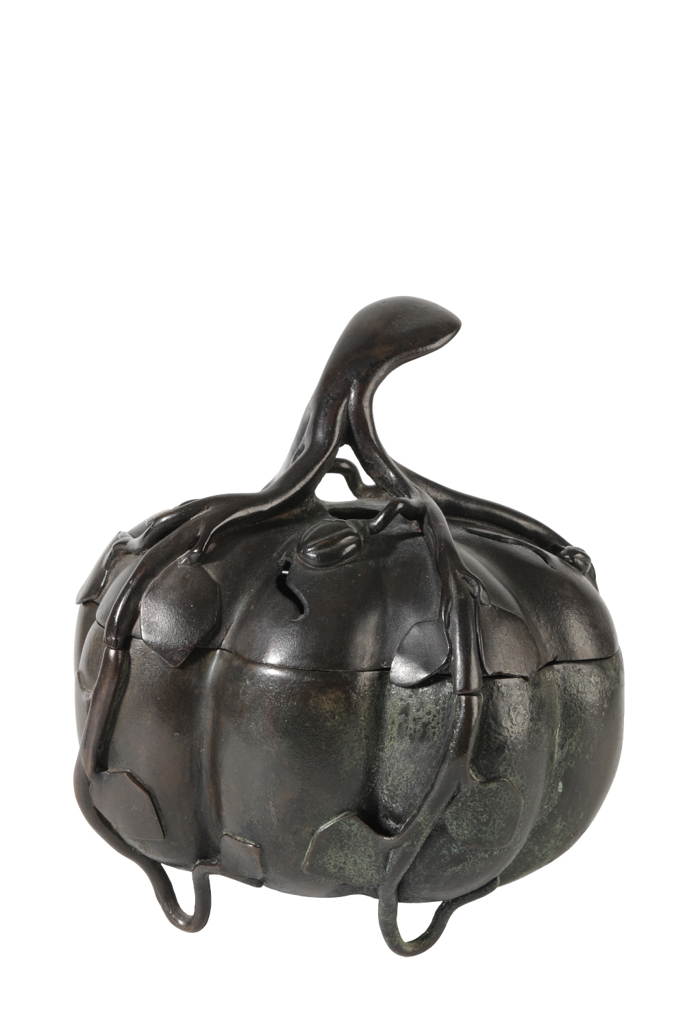 LARGE BRONZE 'PUMKIN' CENSER AND COVER, MING / EARLY QING DYNASTY