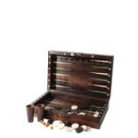 SUBSTANTIAL ROSEWOOD, FRUITWOOD AND IVORY INLAID GAMES BOX