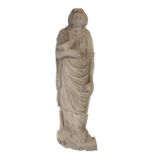 SCULPTED LIMESTONE MODEL OF A MAIDEN IN CLASSICAL STYLE