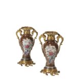 PAIR COPPER-GROUND FAMILLE ROSE VASES, YONGZHENG PERIOD
