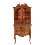 DUTCH WALNUT, MARQUETRY AND GLAZED CABINET ON CHEST