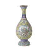 CANTON FAMILLE ROSE ENAMEL BALUSTER VASE