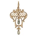 A BELLE EPOQUE SEED PEARL AND AQUAMARINE PENDANT/BROOCH