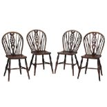 SET OF FOUR ASH AND ELM SPINDLE AND WHEELBACK CHAIRS