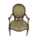 PAIR OF FRENCH CARVED BEECH AND SILK DAMASK UPHOLSTERED SALON CHAIRS IN LOUIS XVI TASTE