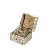 FINE AUSTRO-GERMAN PARCEL GILT MOTHER-OF-PEARL VENEERED PERFUMIERE CASKET