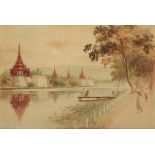 M.T. HLA (1874-1946) A view across the Mandalay Palace moat