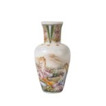 ENAMELLED GLASS 'EUROPEAN' DECORATED SNUFF BOTTLE, QIANLONG FOUR CHARACTER MARK AND POSSIBLY PERIOD
