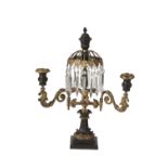 GEORGE IV ORMOLU AND PATINATED BRONZE BRULE PARFUM TWIN LIGHT CANDELABRUM