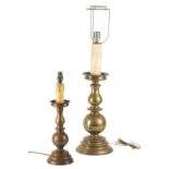 TWO BRASS TABLE LAMPS IN THE STYLE OF 17TH CENTURY CANDLESTICKS