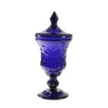 LARGE BOHEMIAN BLUE GLASS CUP AND COVER, LATE 19TH CENTURY