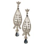 A PAIR OF SAPPHIRE AND DIAMOND EARRINGS