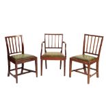 SET OF SIX STAINED MAHOGANY AND LEATHER UPHOLSTERED DINING CHAIRS