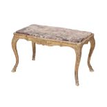 CARVED GILTWOOD AND BRECHE VIOLETTE MARBLE MOUNTED LOW TABLE