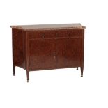CONTINENTAL THUYAWOOD, BOXWOOD STRUNG AND SICILIAN JASPER TOPPED COMMODE