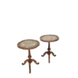 PAIR OF VICTORIAN WALNUT, MARQUETRY AND NEEDLEWORK OCCASIONAL TABLES