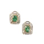 A PAIR OF EMERALD AND DIAMOND EARRINGS