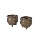 LARGE PAIR OF CHINESE BRONZE URNS, LATE QING DYNASTY