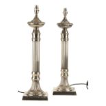 PAIR OF SILVER PLATED COLUMNAR TABLE LAMPS