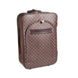 LOUIS VUITTON CHOCOLATE AND TAN CHECKED PULL ALONG TRAVEL SUITCASE