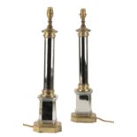 PAIR OF ELECTROPLATED METAL COLUMNAR TABLE LAMPS, 20TH CENTURY