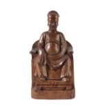 CARVED HARDWOOD FIGURE, QING DYNASTY