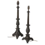 TWO SIMILAR PATINATED BRONZE TABLE LAMPS IN THE REGENCY EGYPTIANISING TASTE