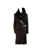 NICOLE FARHI BLACK LEATHER ALPINE GOAT COAT