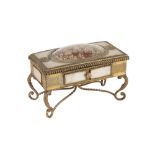 PALAIS ROYALE GILT METAL AND MOTHER-OF-PEARL MOUNTED DRESSING TABLE NECCESAIRE