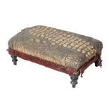 VICTORIAN CROCODILE SKIN AND VELVET-UPHOLSTERED FOOTSTOOL