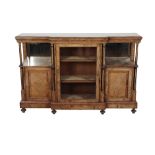 VICTORIAN BURR WALNUT AND GILT BRONZE MOUNTED BREAKFRONT CREDENZA