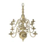 ANGLO-DUTCH BRASS TWELVE LIGHT CHANDELIER