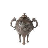 CHINESE BRONZE TRIPOD CENSER AND COVER, LATE QING DYNASTY
