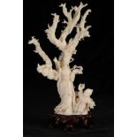 FINE CARVED WHITE CORAL GROUP, QING DYNASTY, 19TH CENTURY