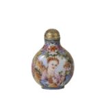 ENAMELLED GLASS 'EUROPEAN' DECORATED SNUFF BOTTLE, QIANLONG SEAL MARK AND PROBABLY OF THE PERIOD