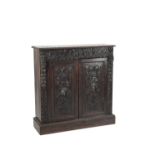 VICTORIAN CARVED OAK SIDE CABINET