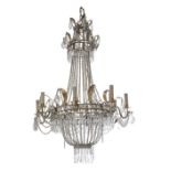 GILT METAL AND CUT-GLASS HUNG EIGHT LIGHT CHANDELIER