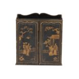 BLACK LACQUERED AND PARCEL-GILT WALL CABINET