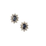 A PAIR OF SAPPHIRE AND DIAMOND EAR STUDS