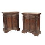 PAIR OF SIENESE OR FLORENTINE WALNUT AND PARQUETRY 'CREDENZE INTAGLIATE' SIDE CABINETS
