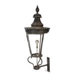 LATE VICTORIAN WROUGHT AND SHEET IRON EXTERIOR WALL LATERN